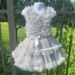 NWT Popatu Silver Gray Ruffle Party Dress Size Small